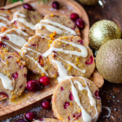 cranberry orange cookies on counter ready to serve.