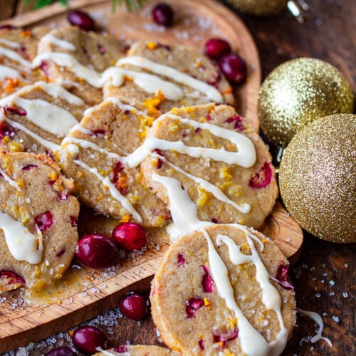 cranberry orange cookies on counter ready to serve.