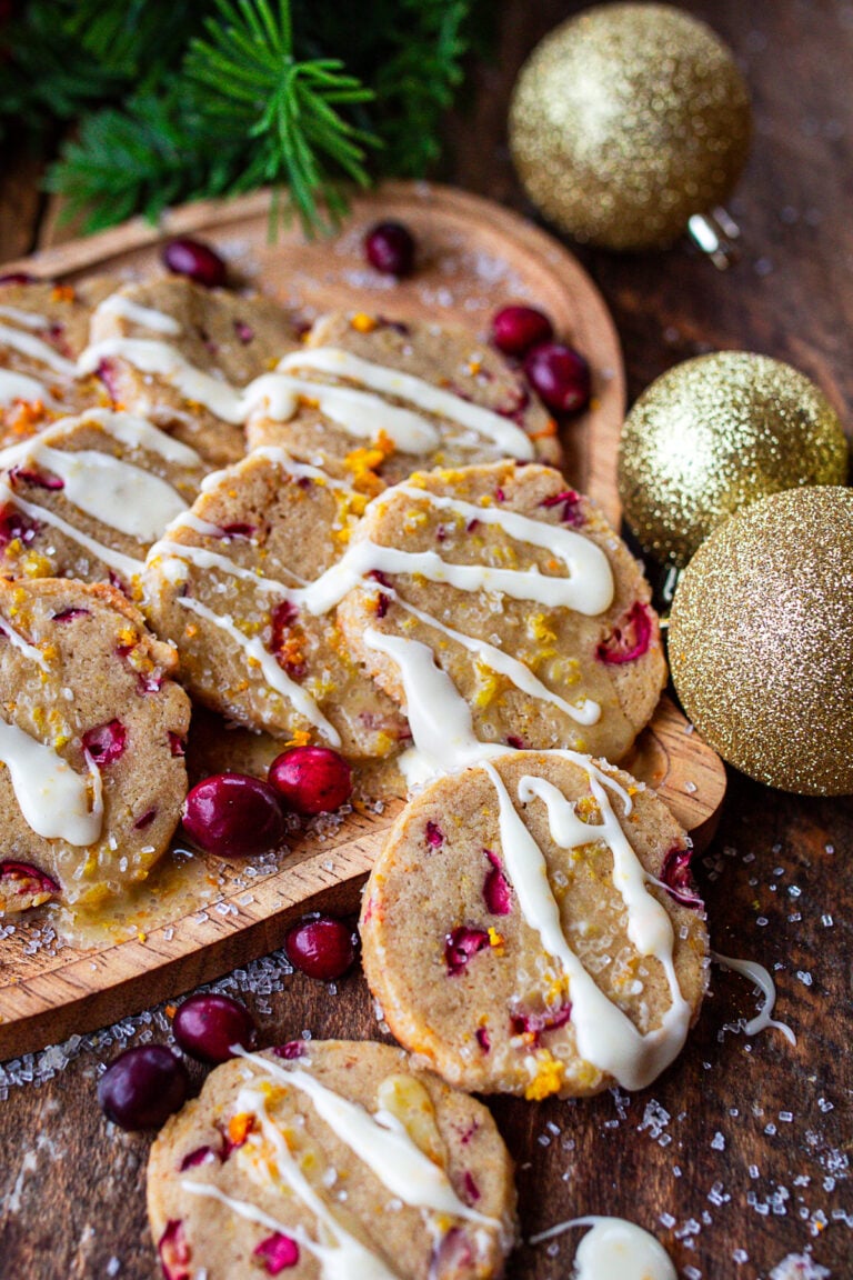 cranberry orange cookies on counter ready to serve.