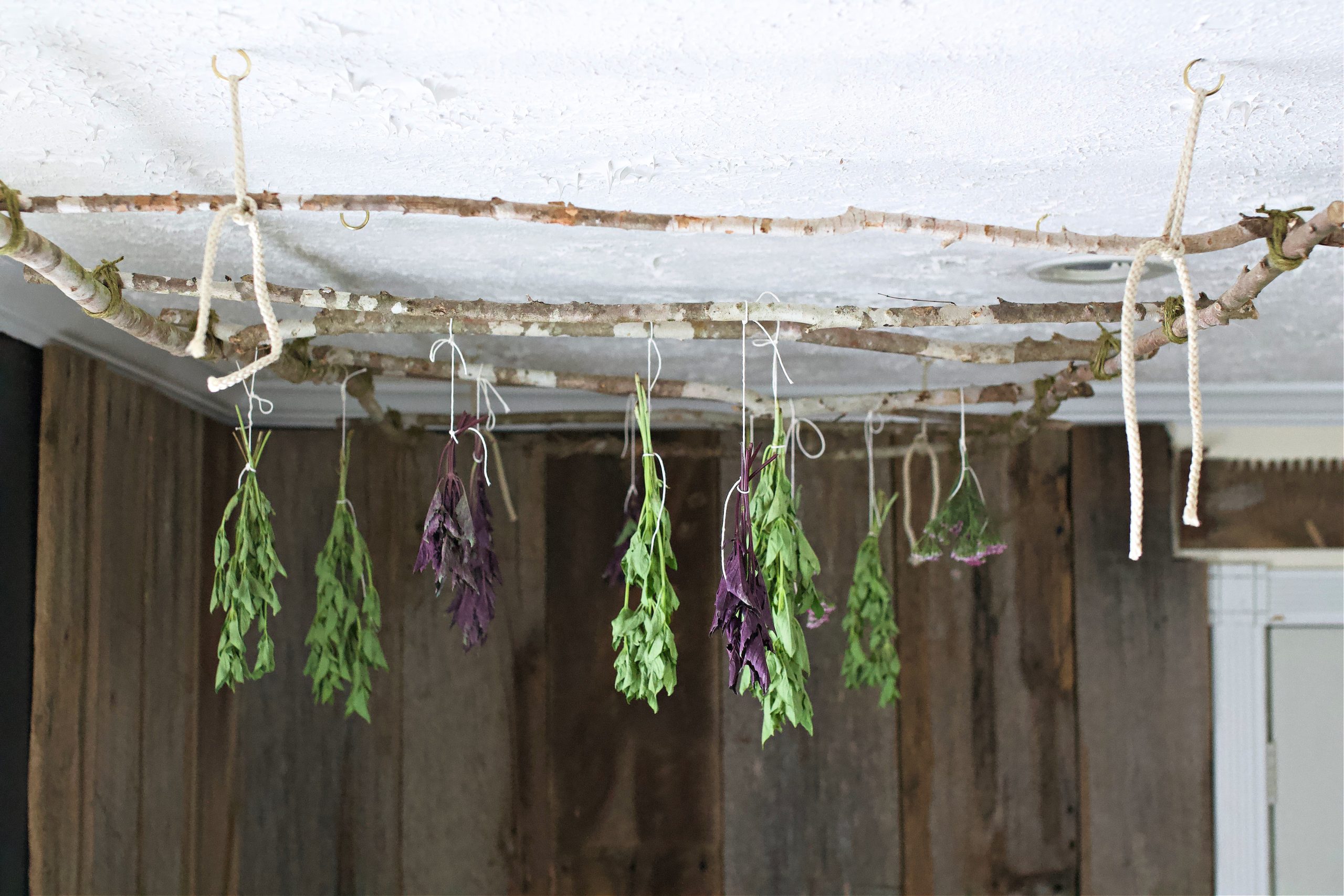 Wooden Hanging Herb Dryer 2-Tier Herb Drying Rack - Wood & Cotton Rope Hanging Dryer For Herbs And Flowers, Boho Wall Decor Boho Herb Dryer Hanging