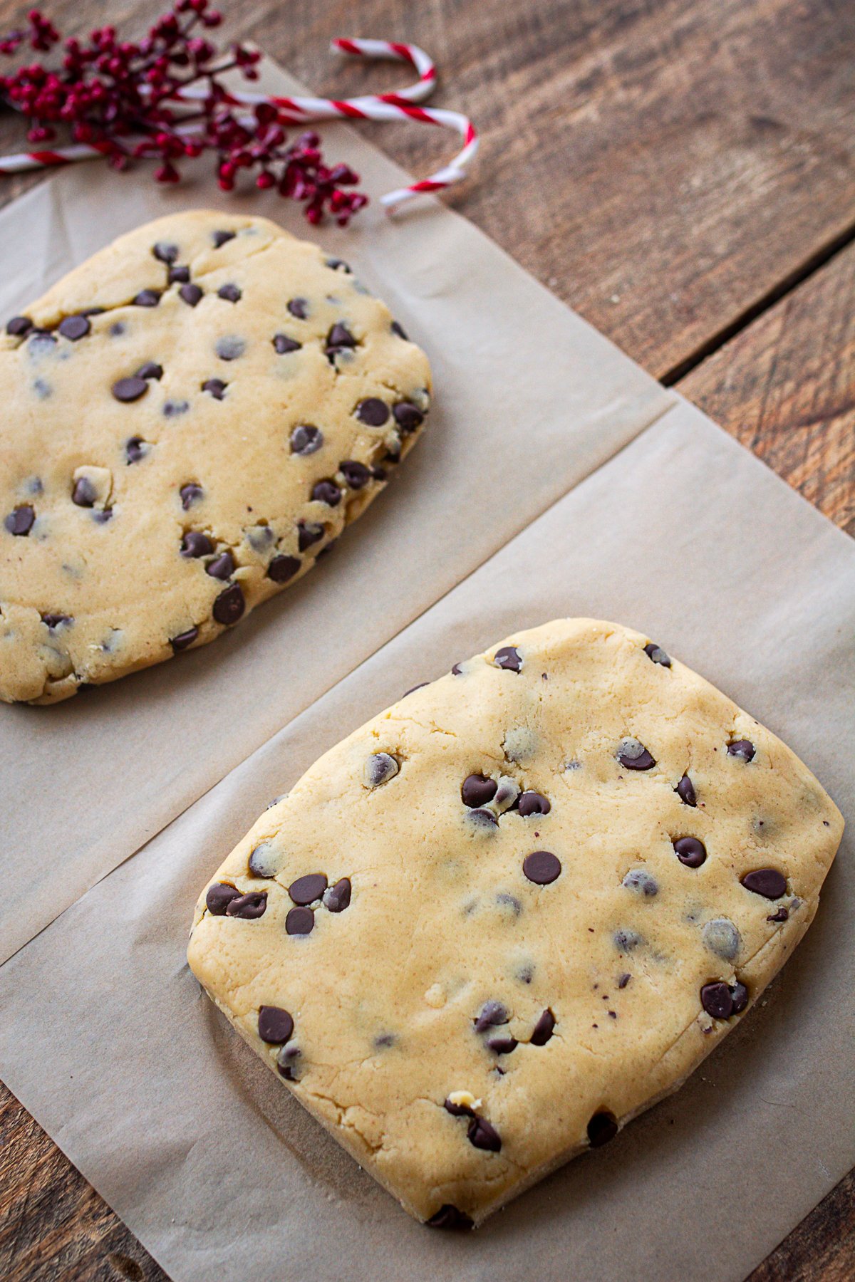 Two shaped Biscotti Logs ready to bake.