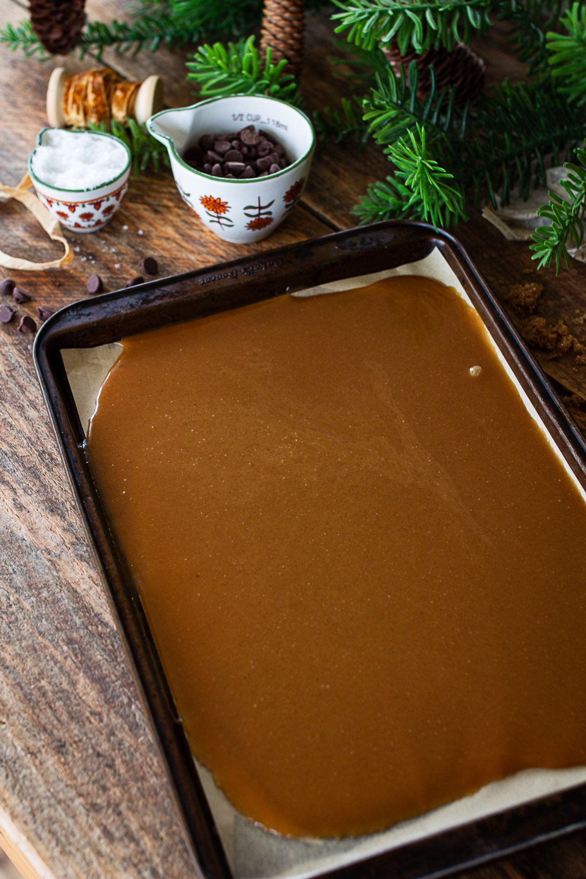 Toffee setting on counter.