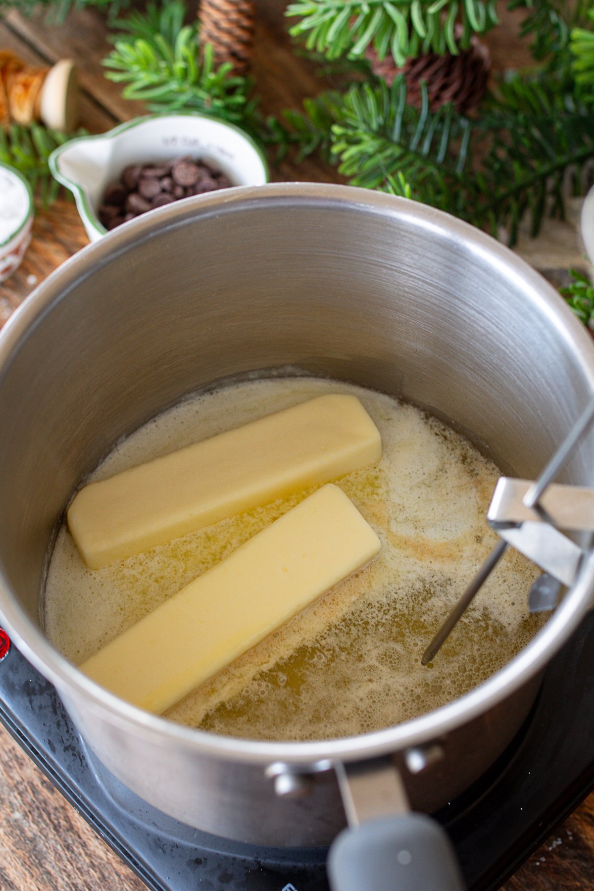 Melting butter in saucepan.