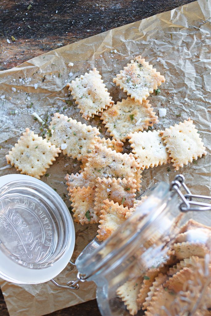 Finished cooked crackers on the counter.