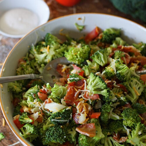 mixed broccoli salad on counter