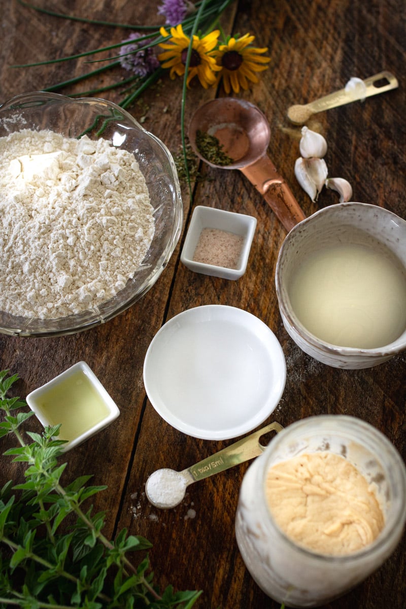 ingredients for sourdough discard flatbread.