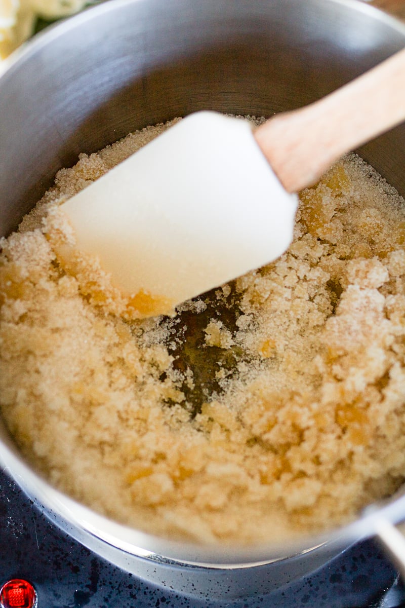 melting sugar down in a saucepan. 