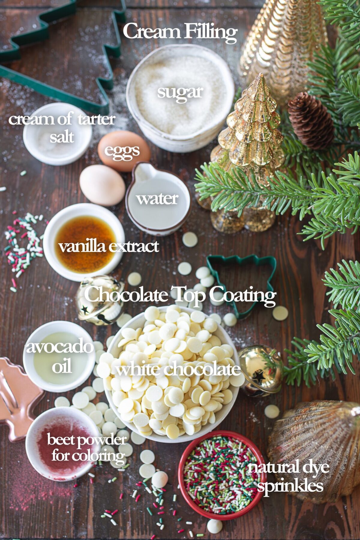 Ingredients on counter for cream filling and chocolate outer coating.