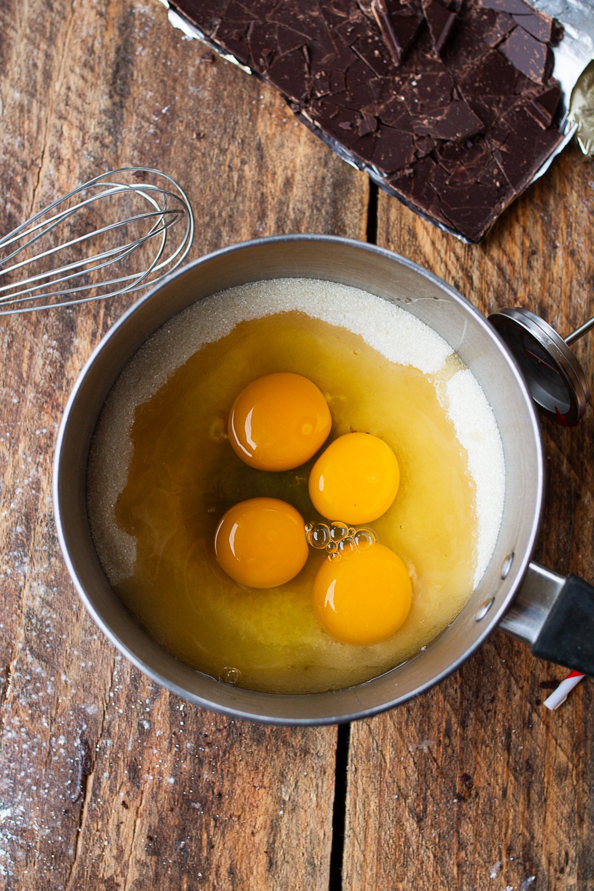 eggs and butter in saucepan ready to cook.