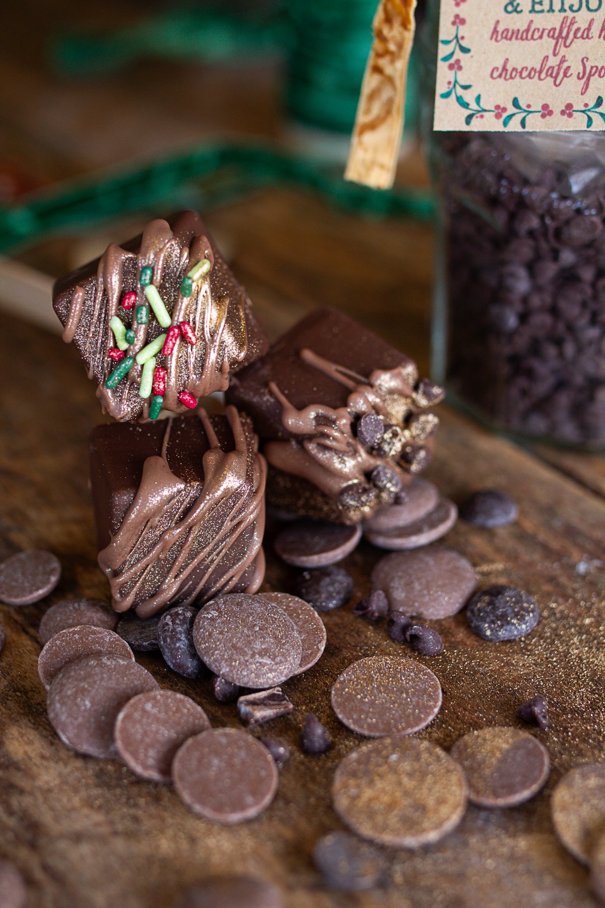 Stacked hot chocolate spoons ready to use.